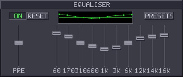 A ten-band graphic equaliser with a preamp slider and preset button