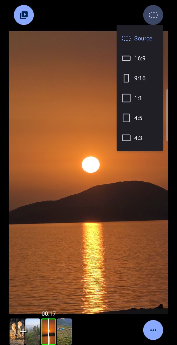 The aspect ratio menu showing six film shapes